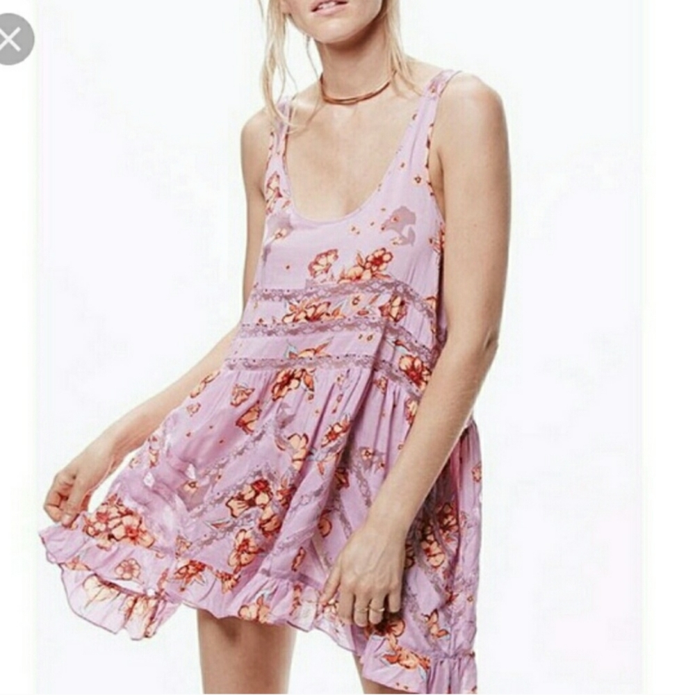 Free People voile & lace trapeze slip dress